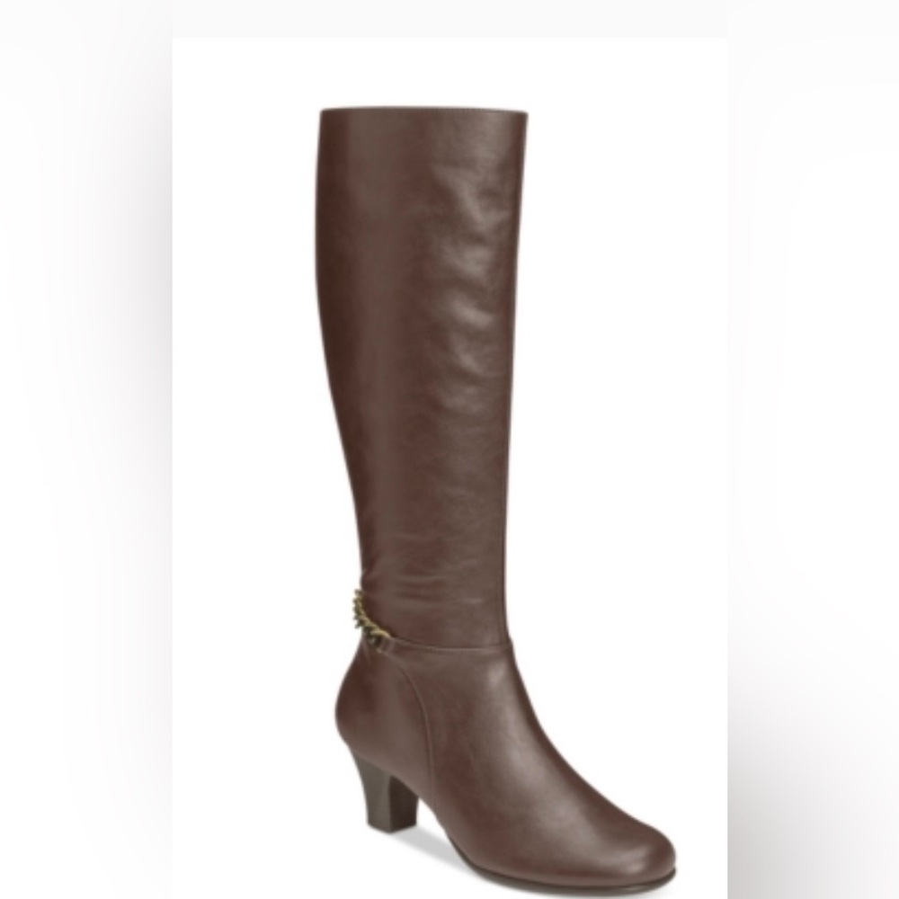 AEROSOLES Margarita Brown Knee-High Leather Boots.